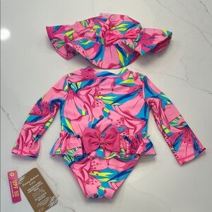 NWT Tommy Bahama Pink and Blue Floral Baby Swim Set, 12m